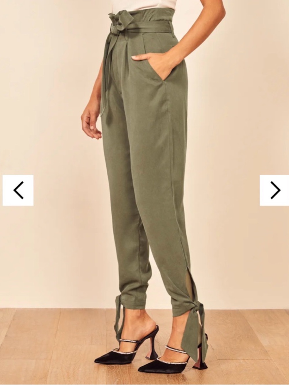 Reformation Avalon Highwaist Pants ankle tie Olive green 6